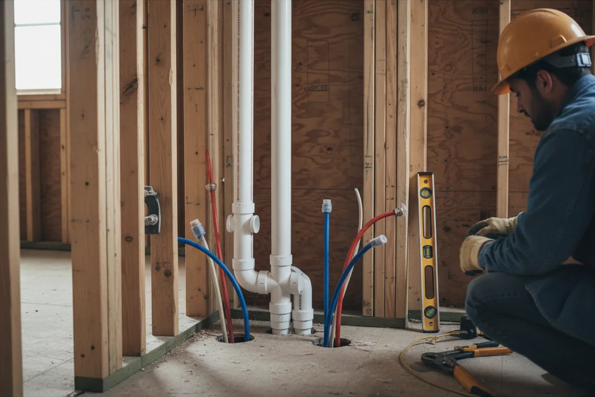 Drain and supply rough-in during Leak Detection in Verona